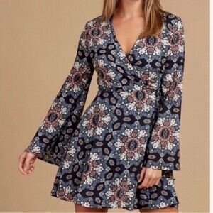 Altar'd State Gwendolyn Wrap Navy Dress Size Small